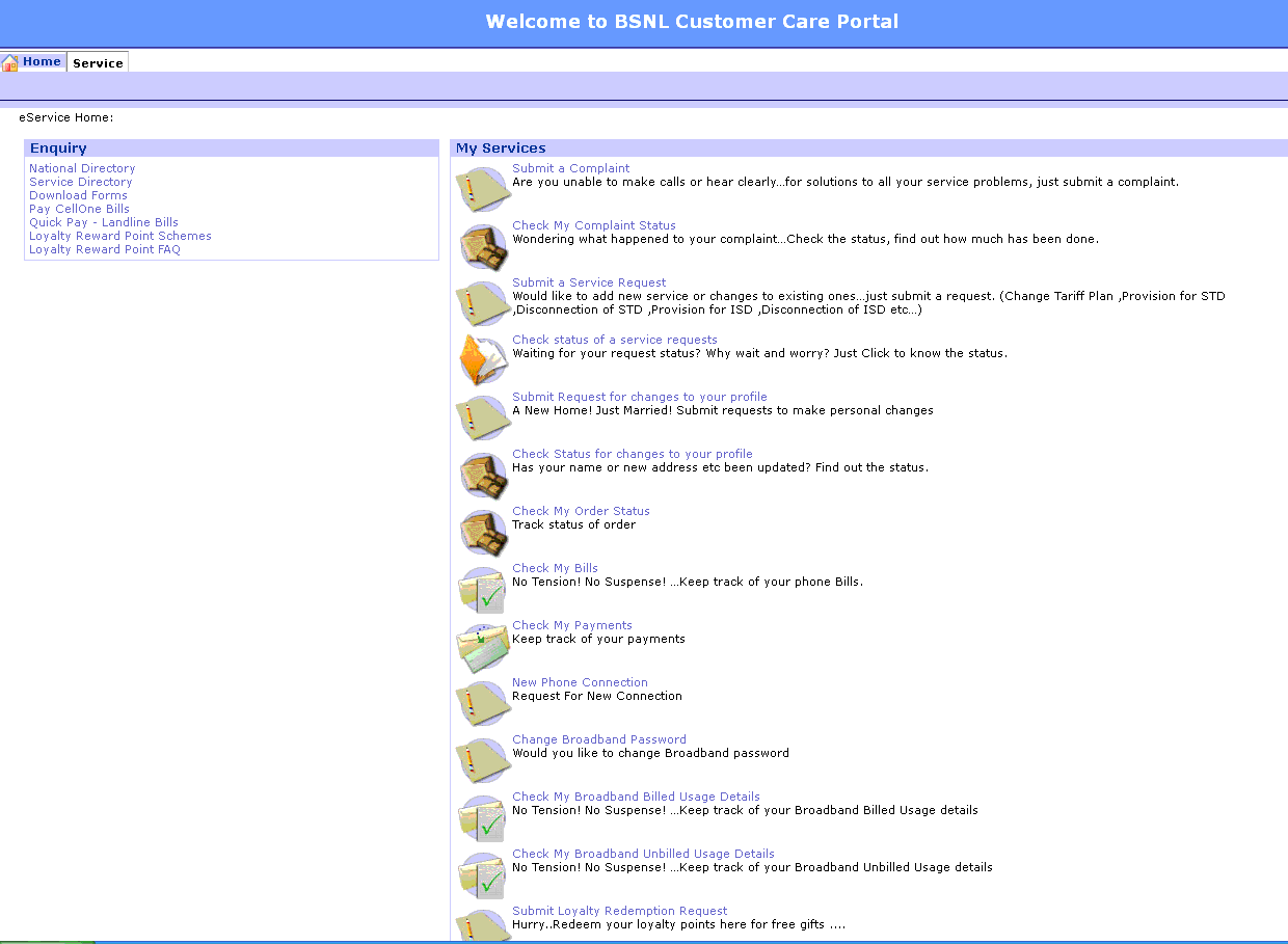 BSNL Selfcare Portal Usage Procedure