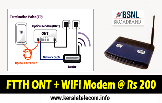 BSNL offers FTTH ONT alongwith ADSL WiFi Modem to avail WiFi facility on FTTH Broadband to FTTH Customers across India