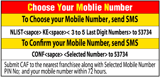 BSNL Choose Your Mobile Number (CYMN) via SMS: Procedure for selection and activation of Choice Mobile Number-SMS-Format