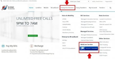 bsnl web care service enterprise customers