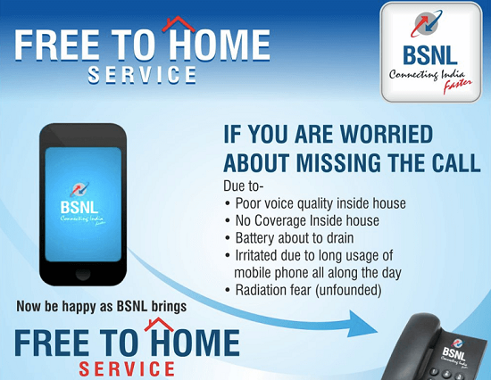 BSNL launches 'FREE TO HOME' service - Free Call forwarding facility from Mobile to BSNL landline even during roaming