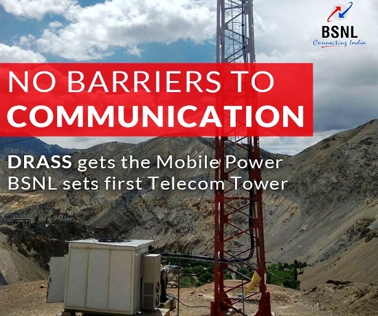  BSNL has set up the first mobile tower in DRASS - 'the 2nd coldest inhibited place on Earth' at a height of 11,000 feet above sea level