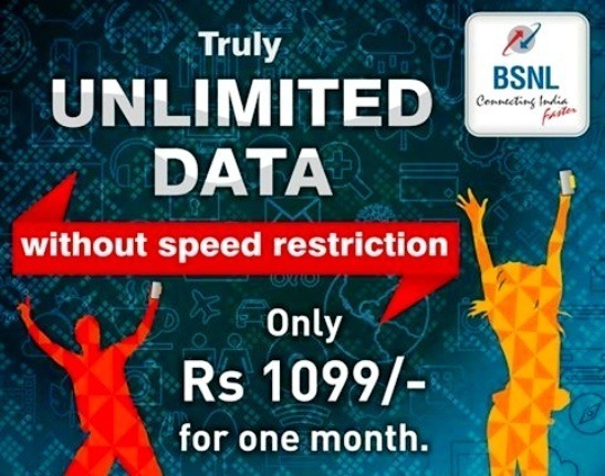 BSNL cuts mobile data rate with benefits increased by 100%, Lanuches TRUE Unlimited 3G data pack @ 1099 from 25th August 2016