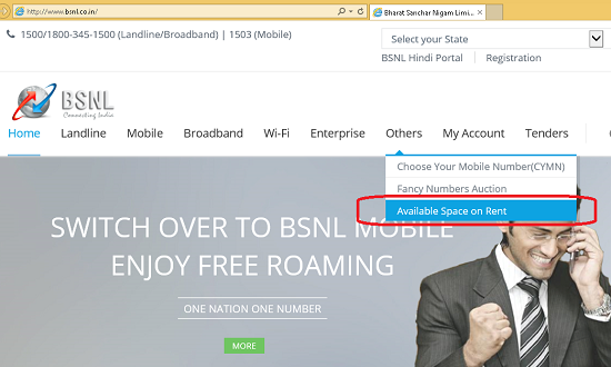 BSNL offers building spaces on rent in its various premises situated at prime locations all over India