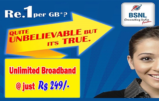 BSNL extended entry level Unlimited Combo Broadband plan 'Experience Unlimited BB 249' till 31st March 2017 in all the circles