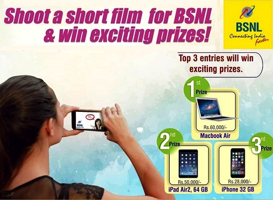 BSNL Social Media Contest #BSNLOntheGO for Customers: Shoot a short movie capturing the positive moments of BSNL to win Mac Book Air, iPad Air2 & iPhone