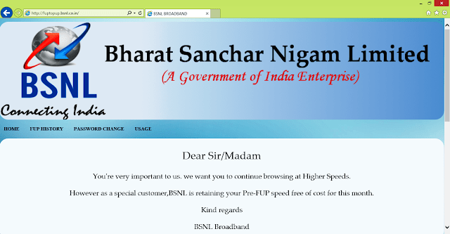 BSNL started offering Pre-FUP download speed absolutely free of cost to its unlimited broadband customers crossing their FUP usage limit