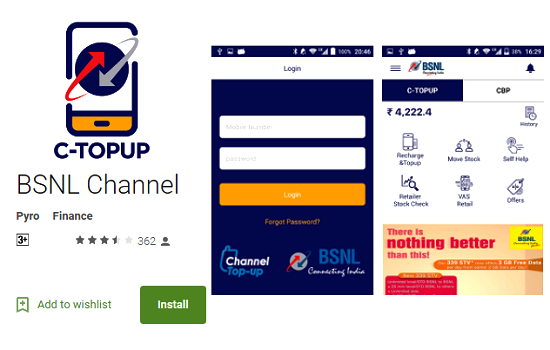 BSNL launched 'BSNL Channel' Android App (C-Top Up App) for BSNL retailers, sub-franchisees and franchisees