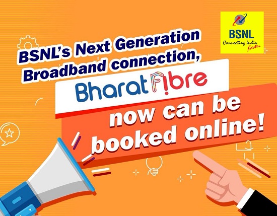 BSNL launched Online Booking of Bharat Fiber - Ultra High Speed Fiber Broadband (FTTH) Service
