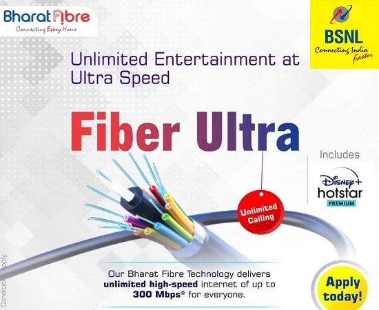 Latest BSNL Bharat Fiber (FTTH) Broadband plans bundled with free premium OTT subscription