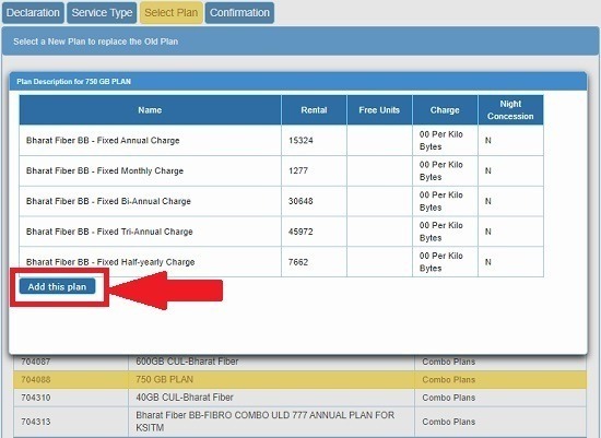 How to change BSNL Bharat Fiber plans to new FTTH Broadband plans online via BSNL Selfcare Portal?