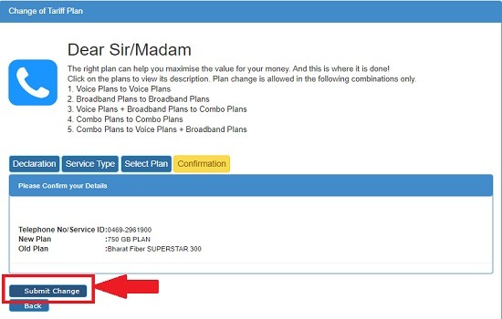 How to change BSNL Bharat Fiber plans to new FTTH Broadband plans online via BSNL Selfcare Portal?