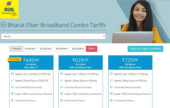 BSNL's ₹100 per month unlimited broadband offer 1GB CS340 with unlimited calls exclusive to Bharat Fiber (FTTH) Customers