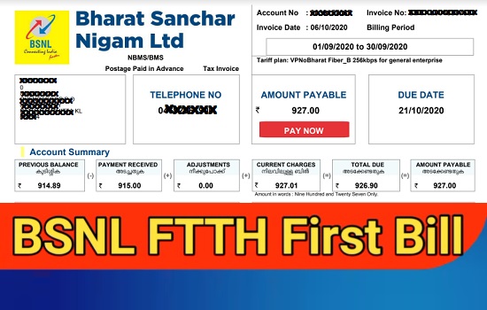 BSNL Bharat Fiber (FTTH) First Month Bill Calculation? Installation Charges, Security Deposit, Monthly Charges, One time Charges, Recurring Charges