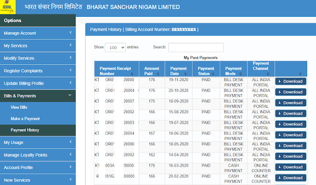 bsnl landline bill history