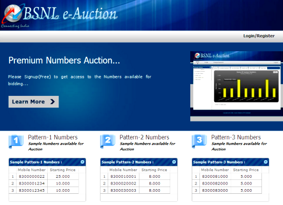 BSNL e-Auction of Fancy Mobile Numbers : January 2021 (from 22-01-2021 to 29-01-2021)