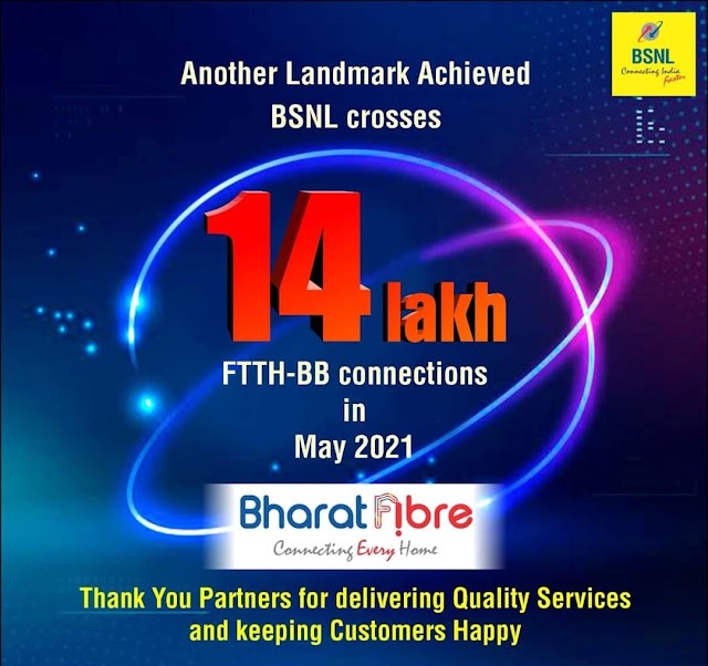 BSNL back on track, added 14 lakh Bharat Fiber (FTTH) Broadband connections in May 2021