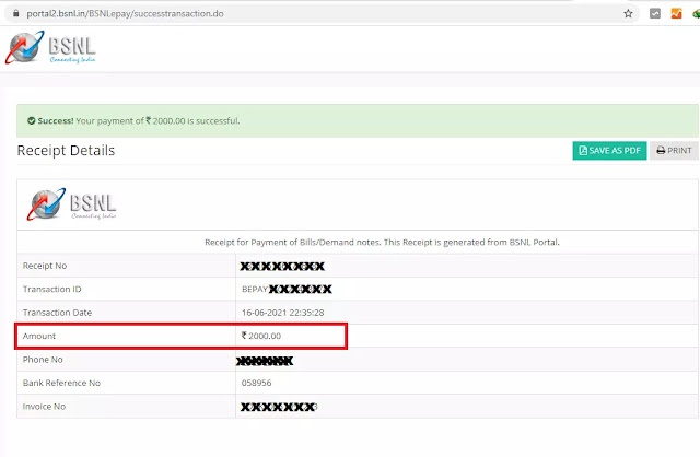 advance payment bsnl landline