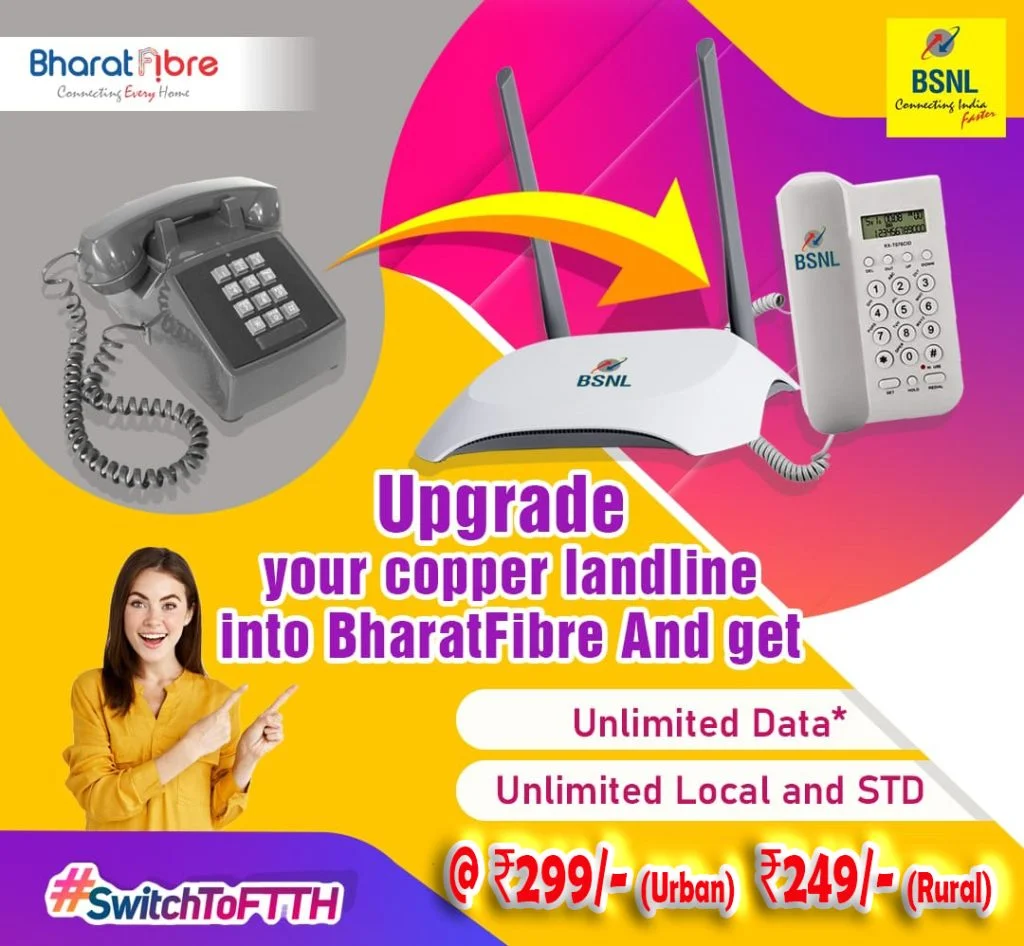 BSNL Launches Ultra Low Cost FTTH Plans ₹249 & ₹299 For Landline To ...